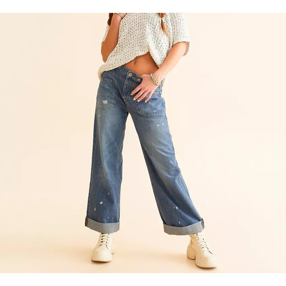 Free People Denim - Free People We The Free Palmer Cuffed Jeans Women's Size 32 Paint Splatter Boho